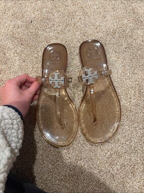 Tory Burch Transparent Brown Jelly Miller Thong Sandals with Logo